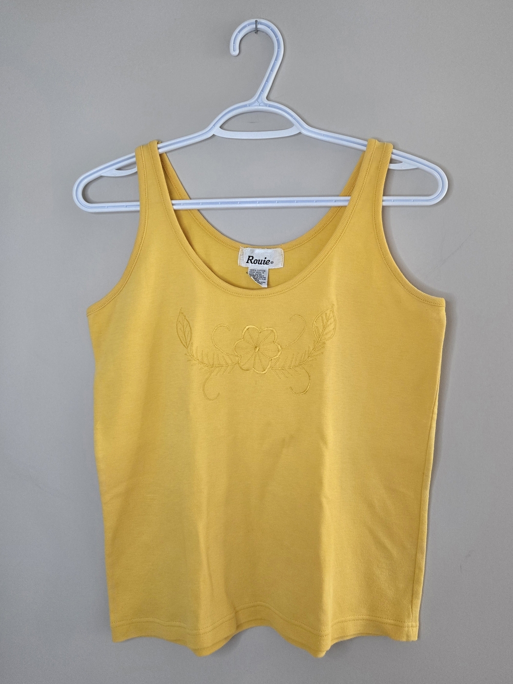 Rouje yellow vinatge floral embroidered tank, 100% cotton, large + new